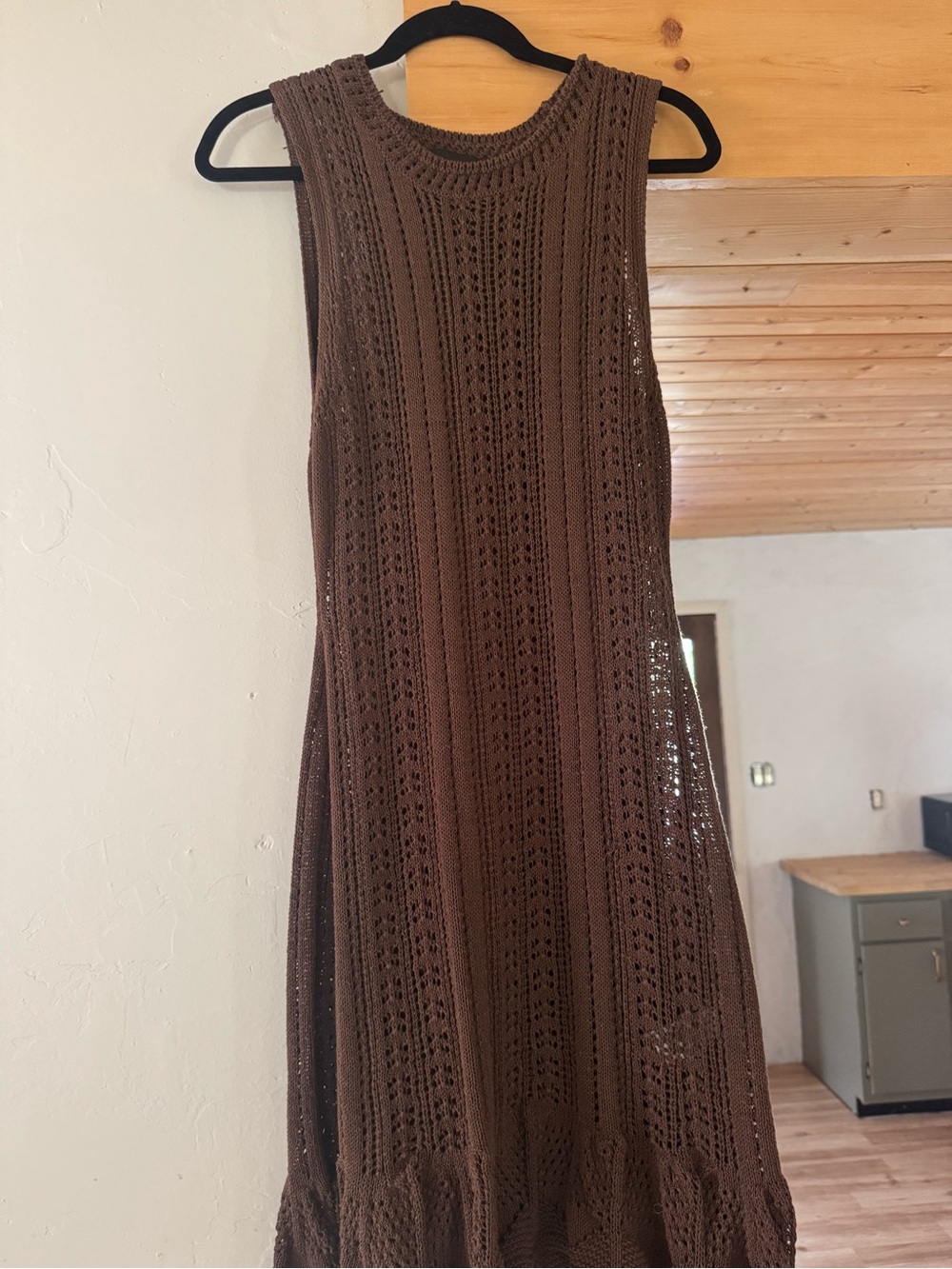 Zara Brown Sleeveless Crochet Maxi Dress